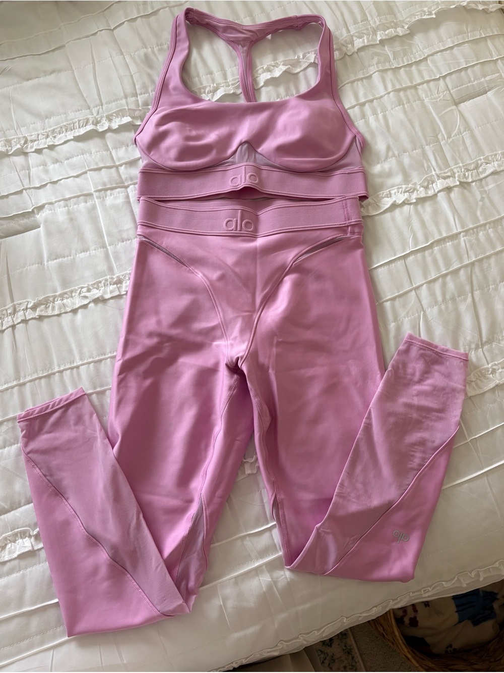 ALO Candy Heart Pink Airlift Bra and Legging Set